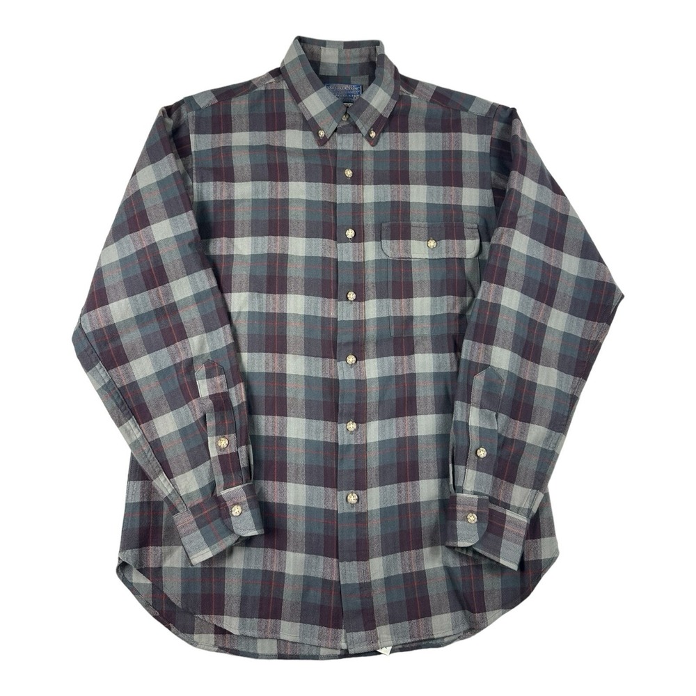 Pendleton Lobo Gray Purple Plaid Wool Button Front Shirt Mens M Long Sleeve